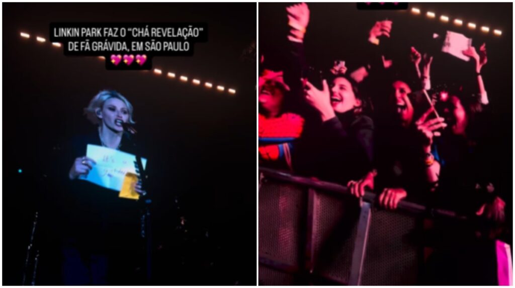 linkin-park-faz-cha-revelacao-de-fa-gravida-no-meio-do-show-em-sp
