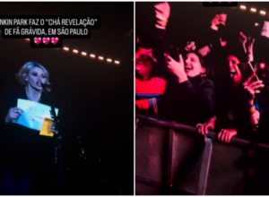 linkin-park-faz-cha-revelacao-de-fa-gravida-no-meio-do-show-em-sp